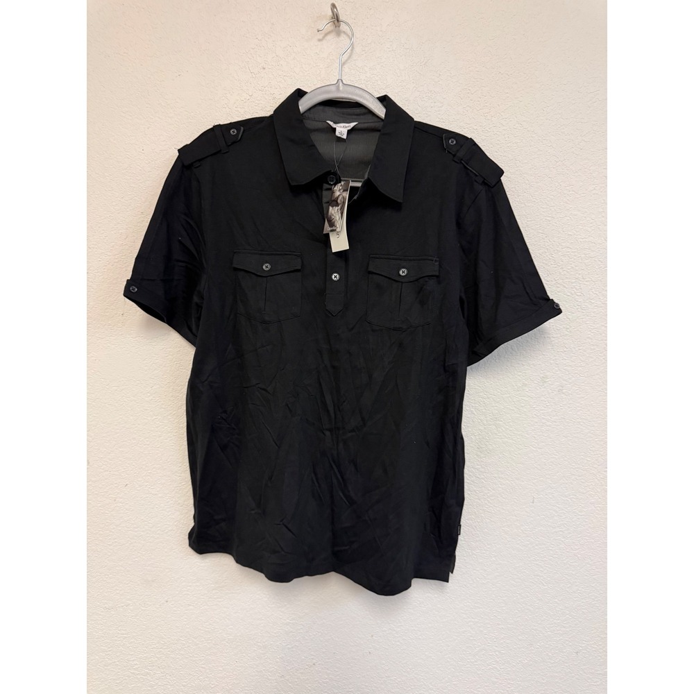Calvin Klein Men's Large Black Utility Polo Shirt 100% Cotton NWT